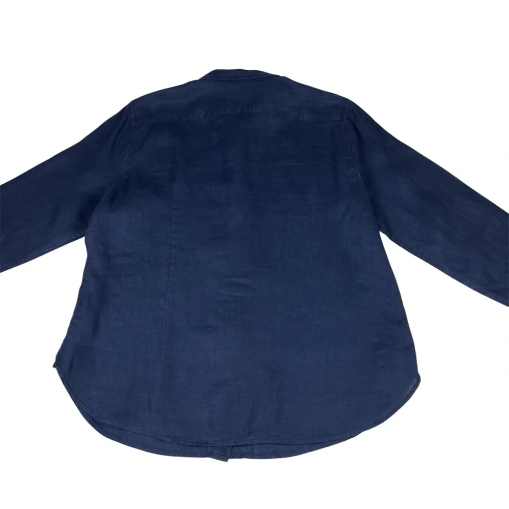 J. Crew Baird McNutt Irish Linen Navy Blue Button Down Blouse Size 14 Slim EUC - Picture 6 of 9